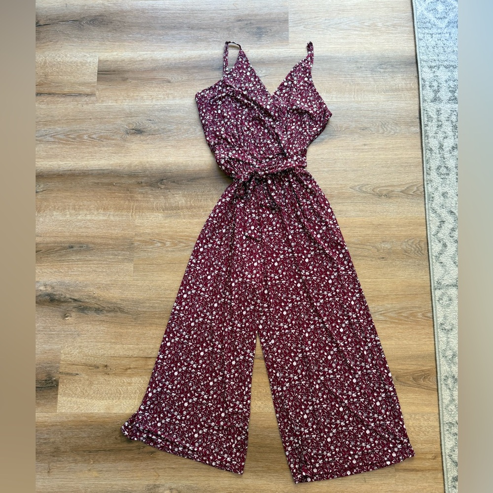 Kaileigh Burgundy Floral Wrap Jumpsuit